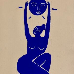 Femme en Bleu Azur - Toile artistique de 24x30 cm, une représentation captivante de la féminité dans des tons estivaux. Un ajout apaisant à votre collection artistique.