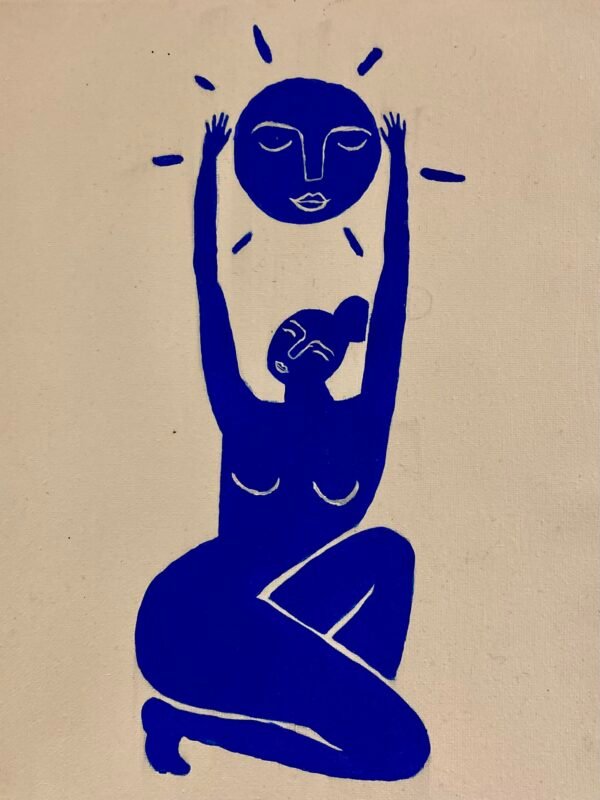 Femme en Bleu Azur - Toile artistique de 24x30 cm, une représentation captivante de la féminité dans des tons estivaux. Un ajout apaisant à votre collection artistique.