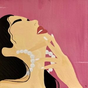 Femme baignée dans des tons roses délicats - Toile artistique de 30x30 cm. Une élégance naturelle capturée dans les détails.